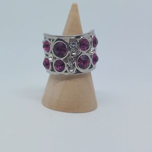 Paparazzi Silver Ring with Pink and Clear Gems